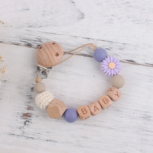 Handmade Free Personalized Name Silicone Wood Pacifier Clips Safe