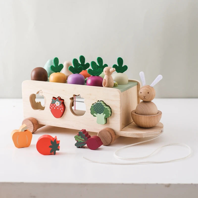 Wooden Turnip Car Stretch Rope Hand-pulled Car Baby Carrot Pulling Toy