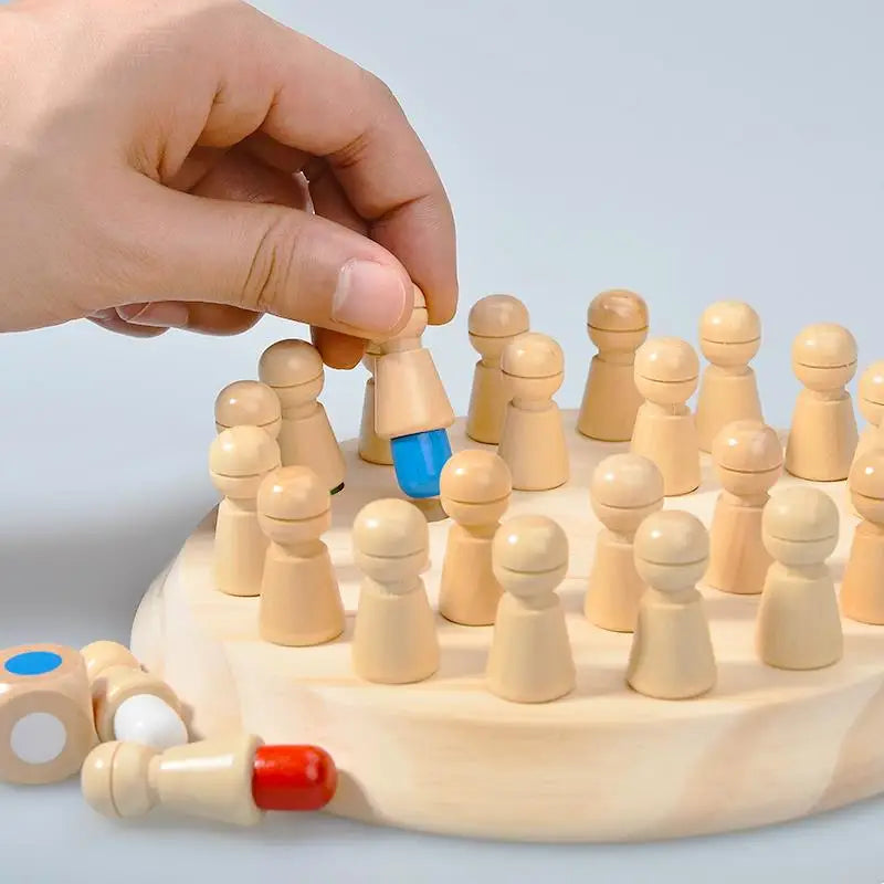 Montessori Wooden Memory Match Stick Chess Board Game Logic Braintease