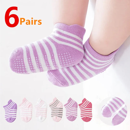 6Pairs/Lot Cotton Kids Anti-Slip Boat Socks Casual Baby Boys Girls