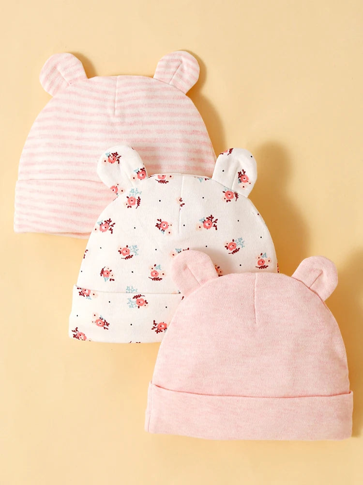 3Pcs/Lot Bear Ear Children's Fetal Hat 0-6 Months Baby Hat Spring and