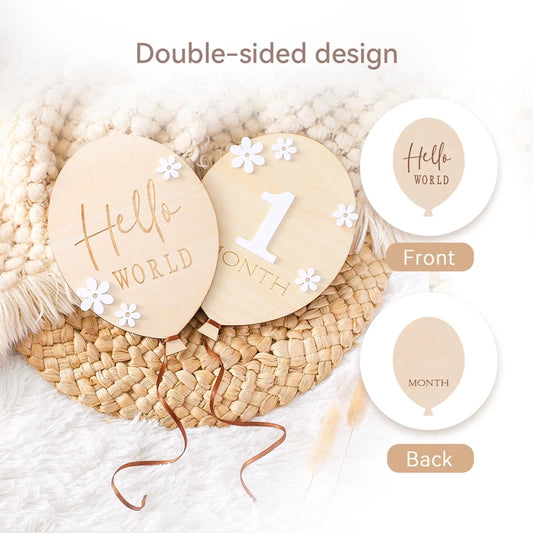 2Pcs Baby Wooden Balloon Milestone Cards Photography Accessories Baby