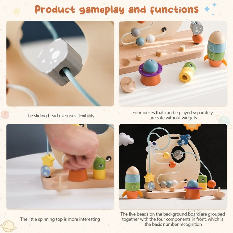 Montessori Toys Baby Wooden Aviation-themed Beaded Planet Toys