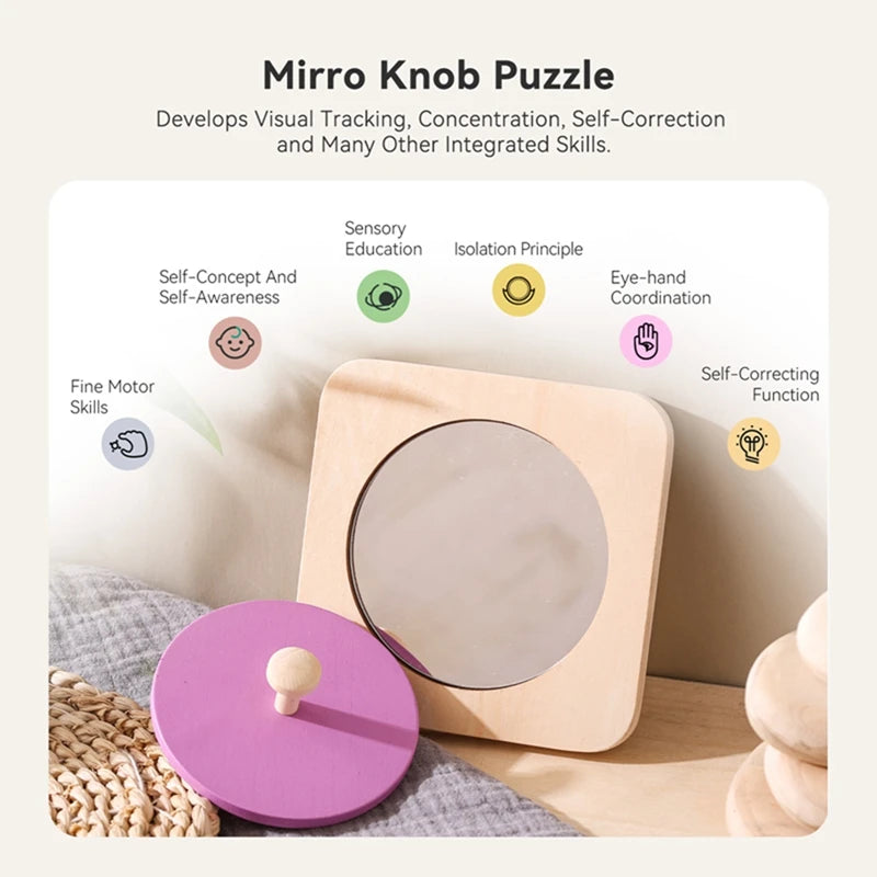 Montessori Mirror Puzzle Wooden Toys Busy Board Children Early