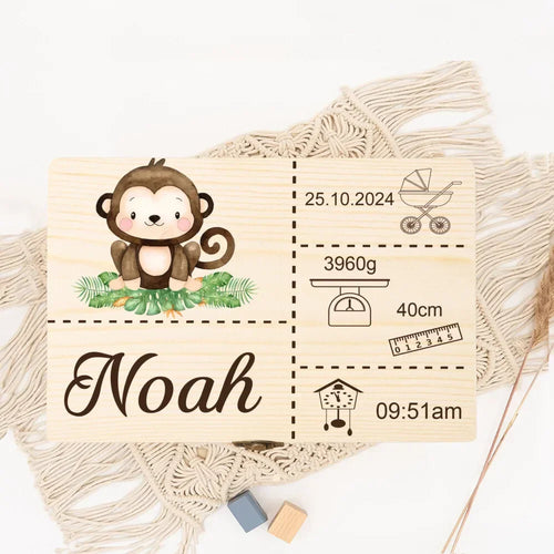 Personalised Safari Animal Baby Memory Box Custom Wooden Boxes Newborn