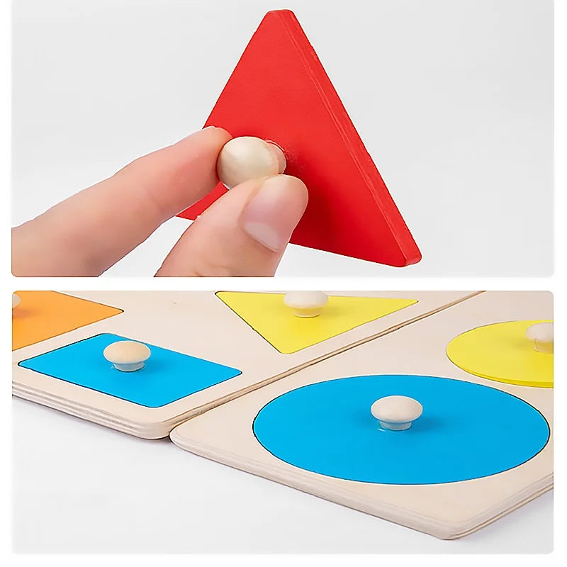 Montessori Colorful Geometry Grasping Board Wooden Toys Pegged Grab