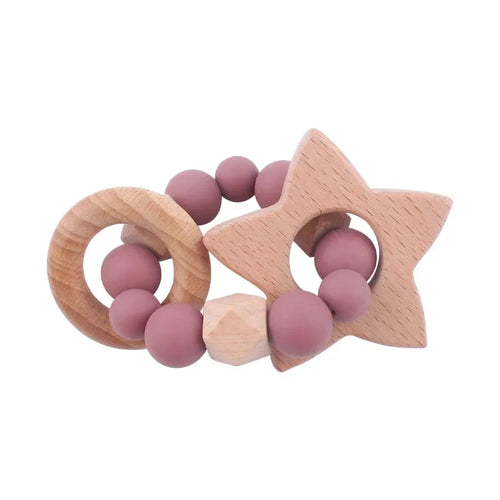 1-2pcs Baby Pacifier Clip Wooden Teethers Bracelet Set Cartoon Star