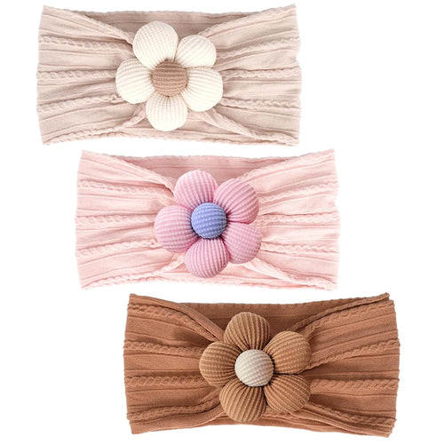 3Pcs Baby Headbands Newborn Baby Girl Flower Nylon Headbands Soft