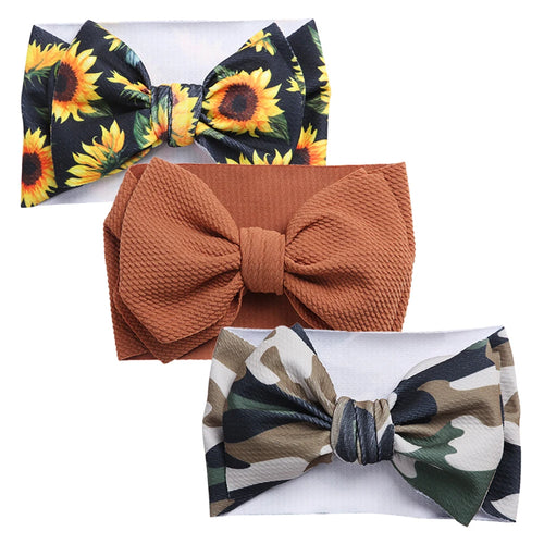 3Pcs/Lot Flower Bullet Baby Headband Cow Leopard Dot Print Headwraps