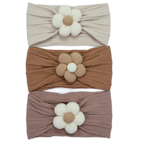 3Pcs Baby Headbands Newborn Baby Girl Flower Nylon Headbands Soft