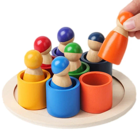 Montessori Baby Wooden Rainbow Puzzle Toys Art Color Sorting Matching