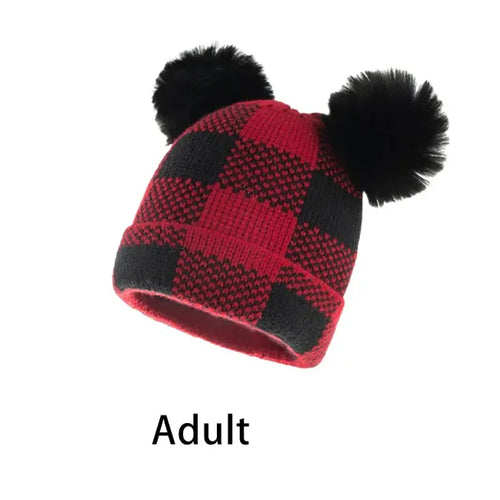 Parent-Child Christmas Hat Big Pompom Mother Kids Knit Beanie Cap