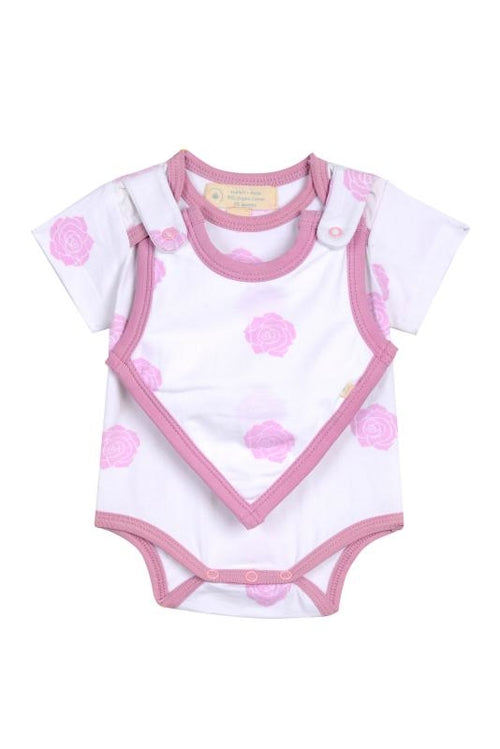 Smart Short Sleeve Bodysuit + Bib - Pink Rose