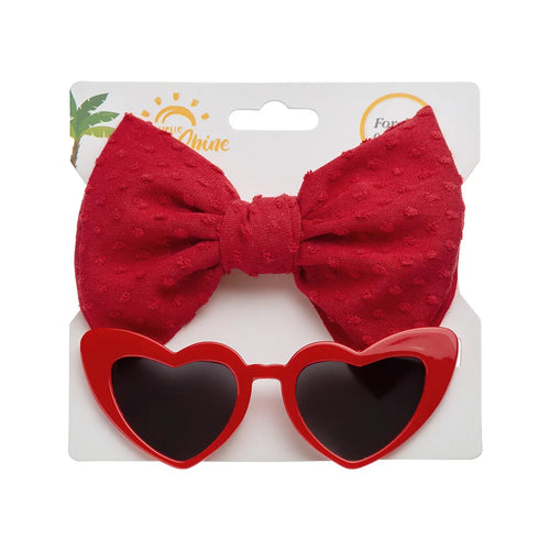 2Pcs/Card Retro Heart Shape Baby Sunglasses & Headbands Set Swiss Dots