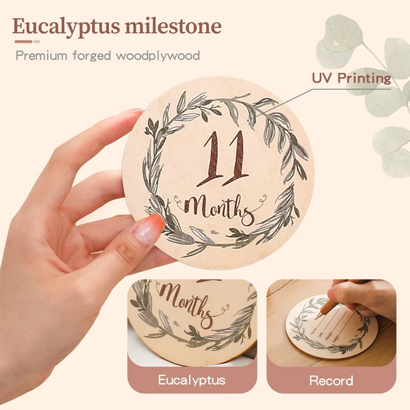 8Pcs Wooden Baby Milestone Cards Number Monthly Memorial Cards Wooden