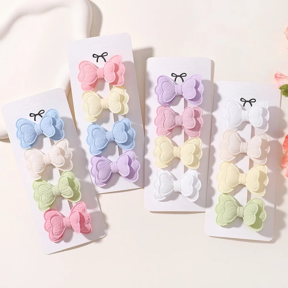 4Pcs/set Candy Colored Hair Clip Set for Girls Double Layered Bow Cute