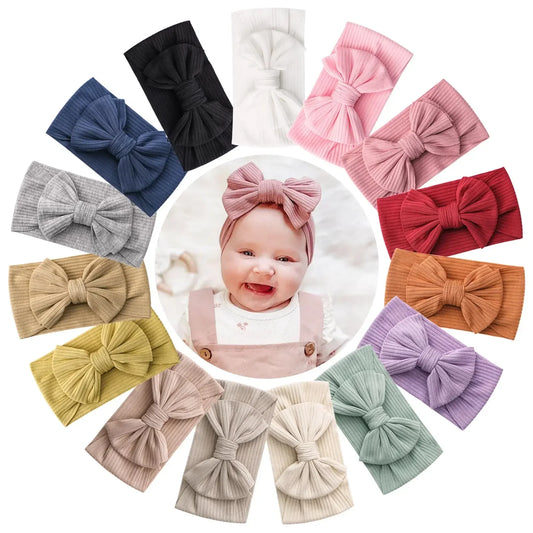 Candy Color Knit Baby Headbands Rib Bow Elastic Soft Newborn Headbands