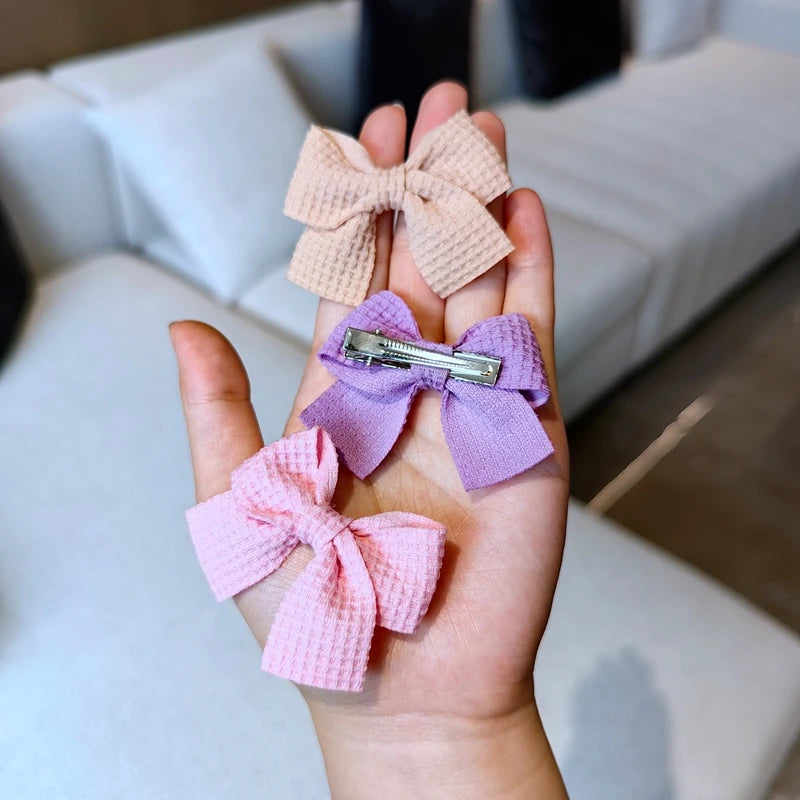 6PCS Soft Cotton Bow Hairpin Girl Sweet Plaid Design Hairpin Color