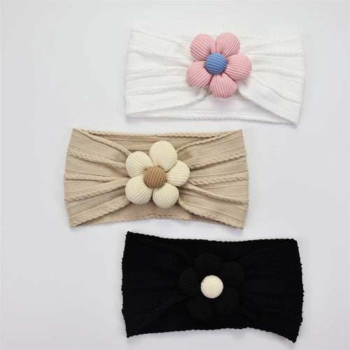 3Pcs Baby Headbands Newborn Baby Girl Flower Nylon Headbands Soft