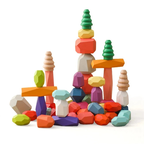 Wood Rainbow Stones Block Colorful Wooden Building Block Rainbow