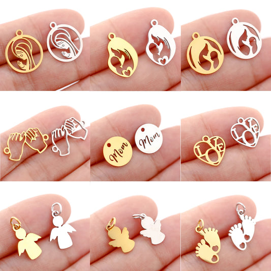 5pcs/Lot Stainless Steel Pendant Cute Baby Foot /Virgin Mary/Maternal