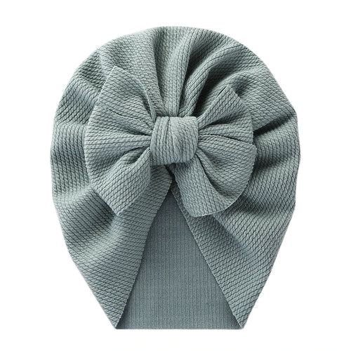 Solid Textured Ribbed Turban Baby Hats Bow Topknot Caps for Newborn