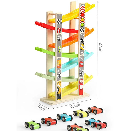 4/7 Track Wooden Ramp Racing Toddler Toy Car Set Montessori