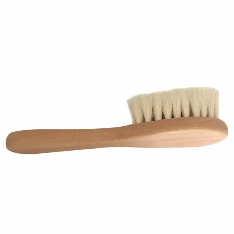 2PCS Newborn Wool Baby Wooden Brush Comb Newborn Hair Brush Infant