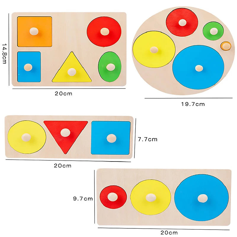 Montessori Colorful Geometry Grasping Board Wooden Toys Pegged Grab