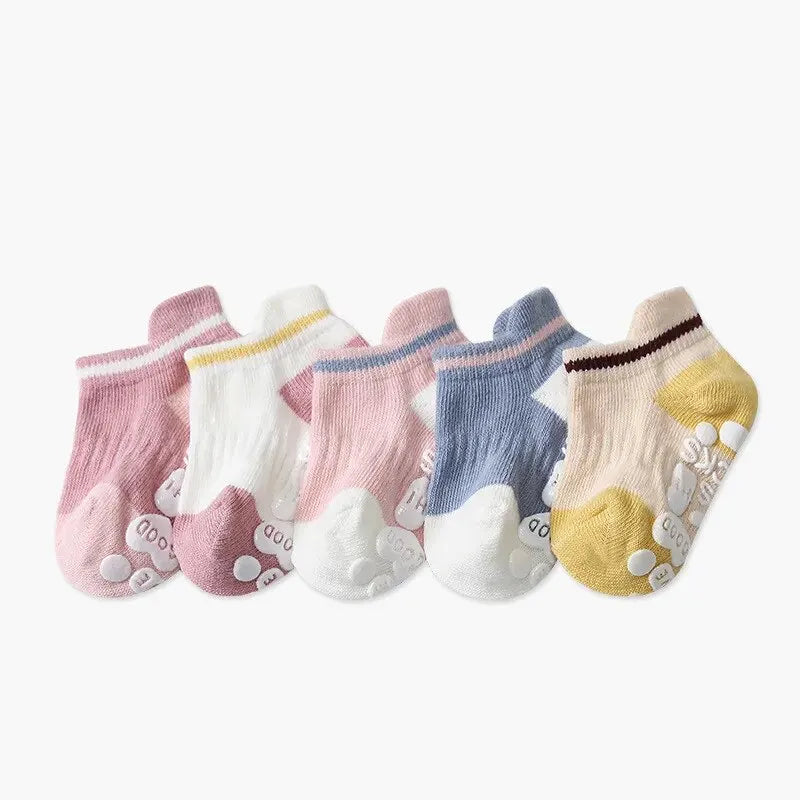 5Pairs/Lot Baby Anti Slip Socks Solid Stripe Girls Boys Newborn Kids