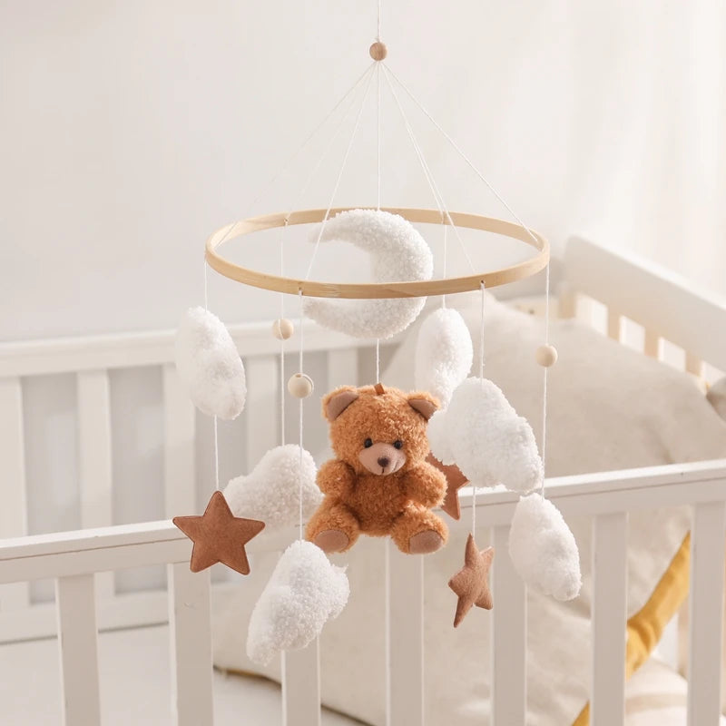 Baby Wooden Bed Bell Mobile Hanging Rattle Toys Teddy Velvet Bear