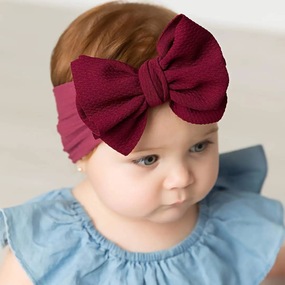 Solid Big Bow Topknot Headband for Baby Girls Elastic Nylon Hair Bands