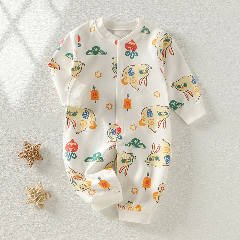 Rompers Pure Cotton Boneless Baby One-piece Full-print Long-sleeved