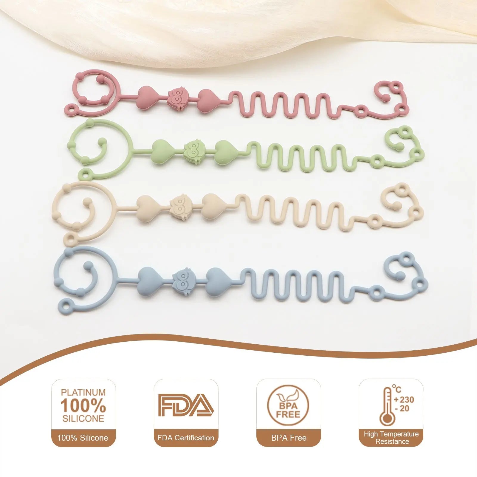 4pcs Baby Silicone Pacifier Chain, Bottle Chain, Suitable for