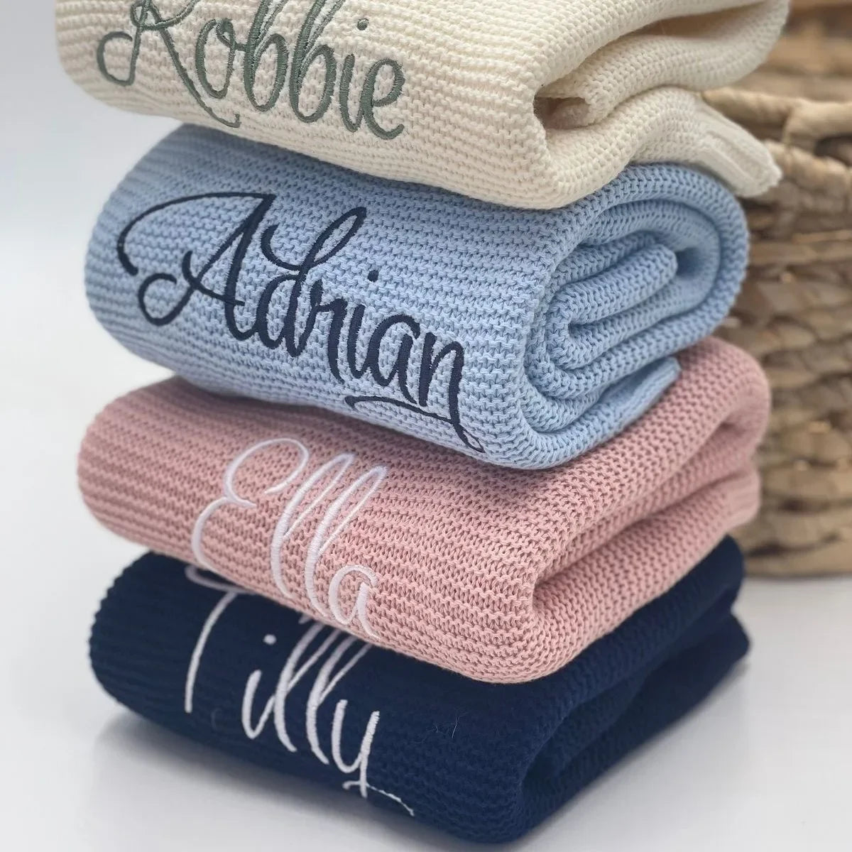 Personalized Name Baby Blanket Embroidered Name Knit Baby Blanket