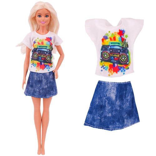 Barbies Doll Clothes Doll Dress Fashion Outfit Shirt Casual Wear Skirt