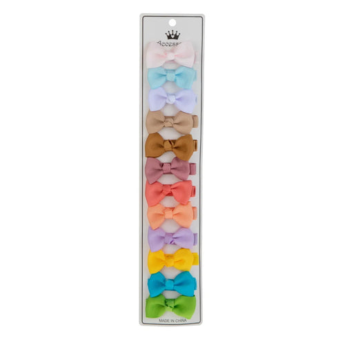 12Pcs/Lot  Solid Color Grosgrain Ribbon Bowknot Kids Hair Clips