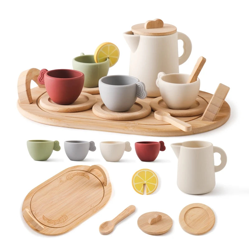 Wooden Children Montessori Toy Teapot Teacup Simulation Kitchen