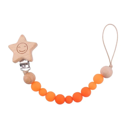 1-2pcs Baby Pacifier Clip Wooden Teethers Bracelet Set Cartoon Star