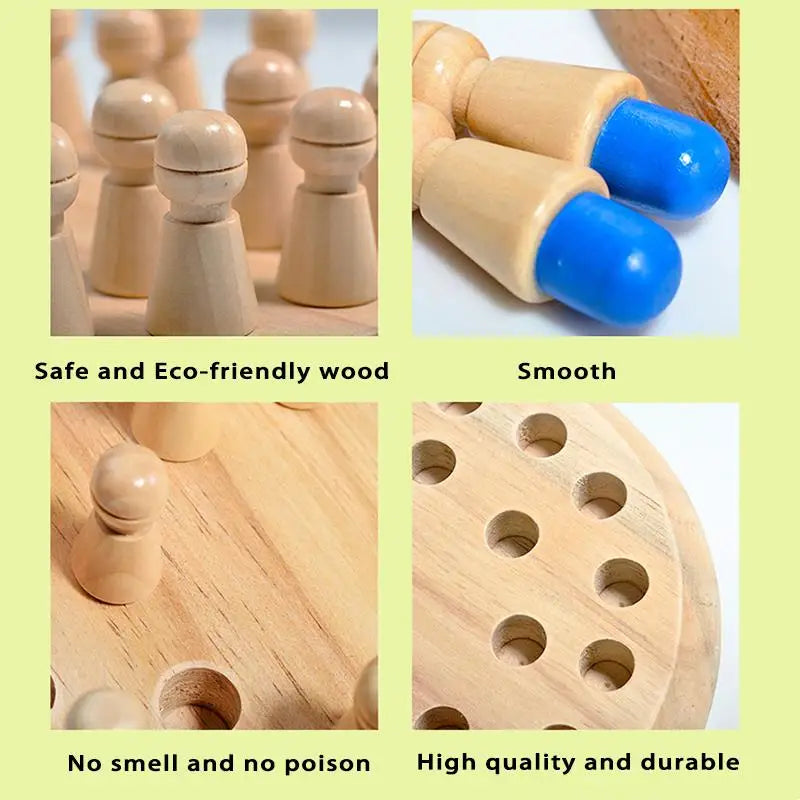 Montessori Wooden Memory Match Stick Chess Board Game Logic Braintease