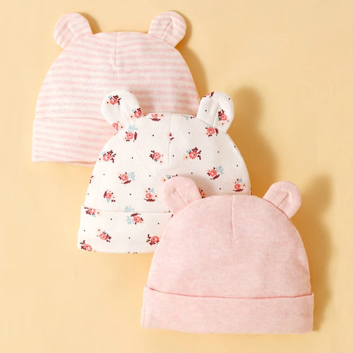 Three Piece Babys Hat 100% Cotton Soft and Comfortable Cap,