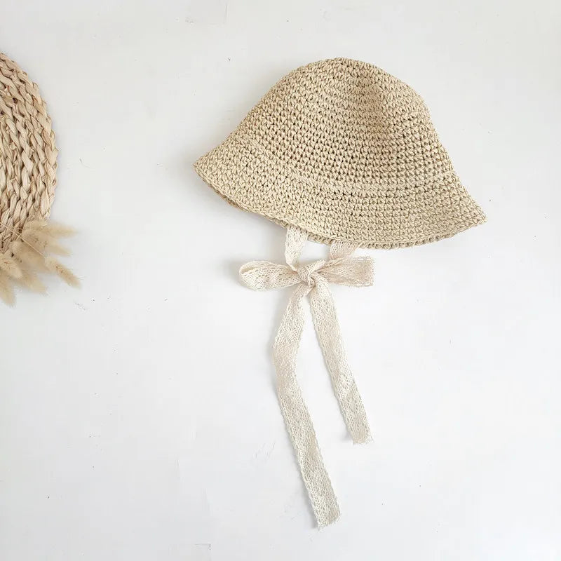 Fashion Lace Baby Hat Summer Straw Bow Baby Girl Cap Beach Children