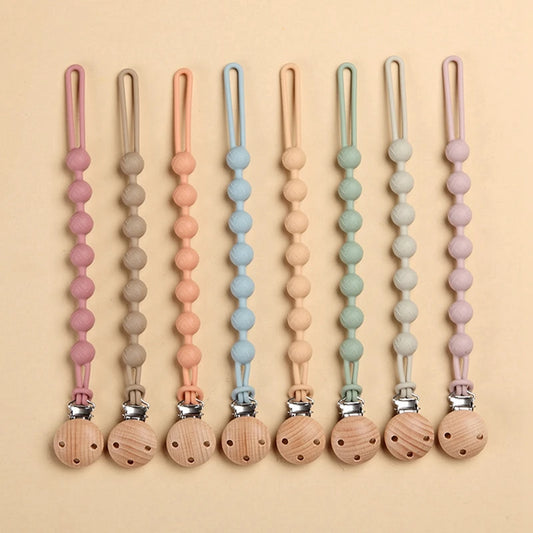 Beech Wood Chew Bead Pacifier Clips Dummy Chain Holder Newborn Soother