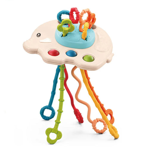 Development Baby Rattle Teether Toys Montessori Silicone Pull String