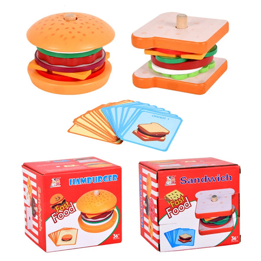 Children Pretend Play Kitchen Toys Hamburger Sandwich Simulation Food