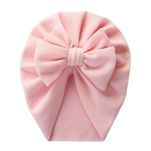 Solid Textured Ribbed Turban Baby Hats Bow Topknot Caps for Newborn