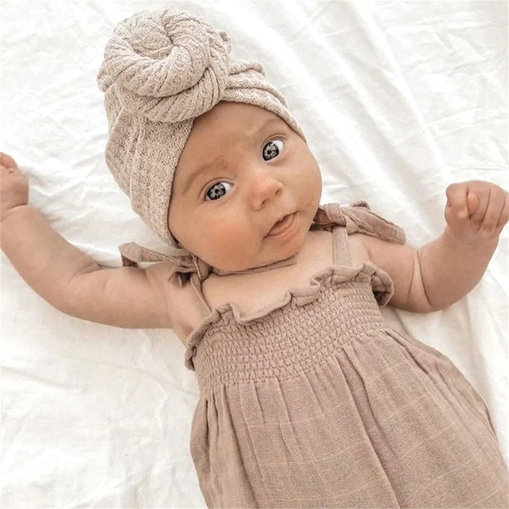 Solid Donut Turban Baby Girl Cap Winter Warm Infant Hat Elastic Child