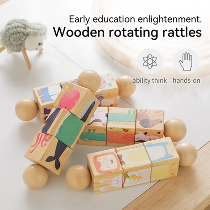 Baby Wooden Rotating Jigsaw Puzzle Hand bell Toy Baby Mobile Musical