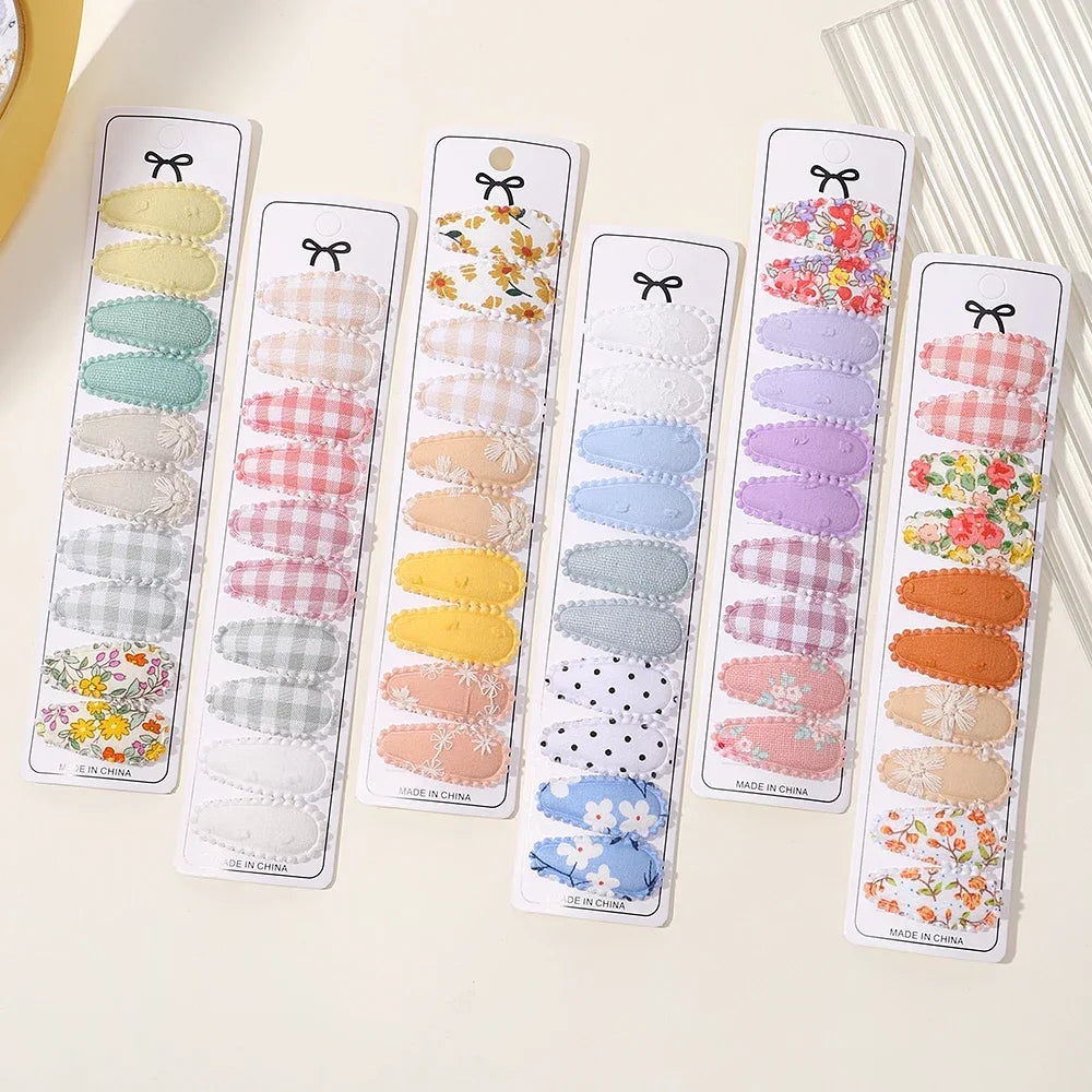 10/20Pcs Cotton Print Hair Clip Hairpin for Girl Fabric Plaid Mini BB