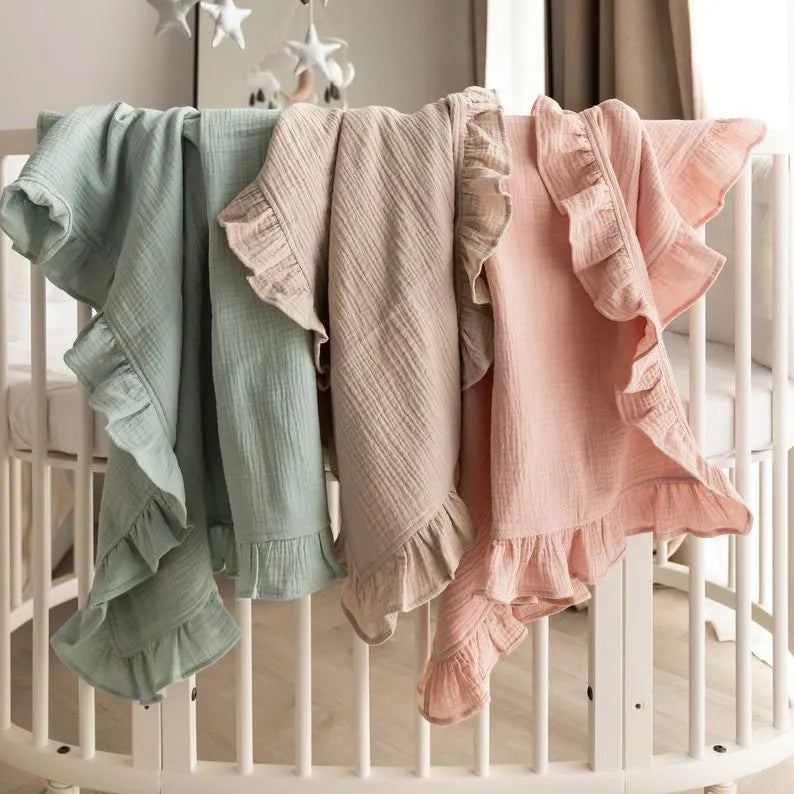 100% Organic Cotton Baby Wrap Gauze Ruffle Infant Blanket Kid Soft